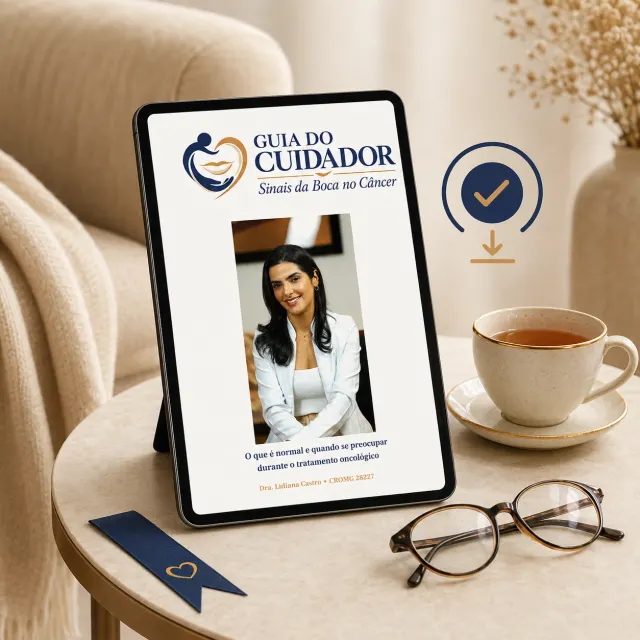 Tablet exibindo o Guia do Cuidador pronto para consulta.